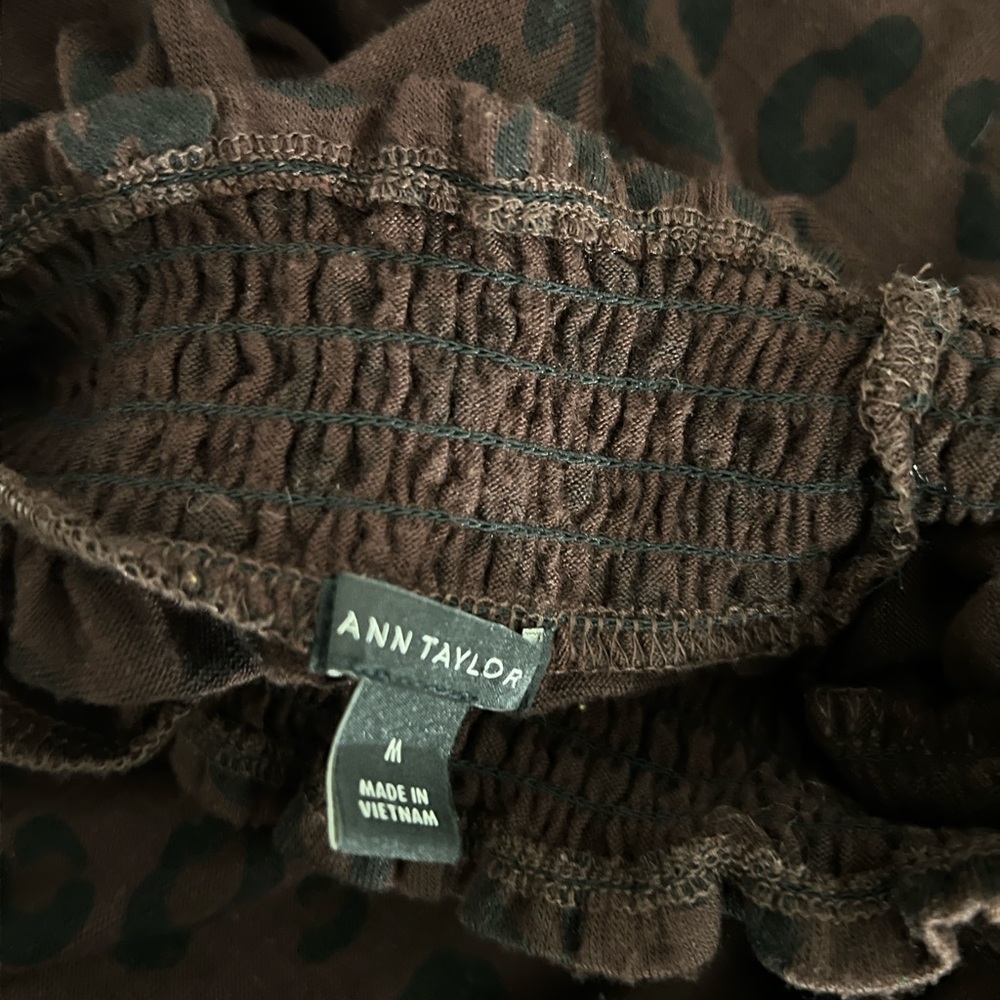 Ann Taylor Dress Sz Med Brown Animal Print Long Sleeve midi/maxi blouson office - Picture 4 of 5